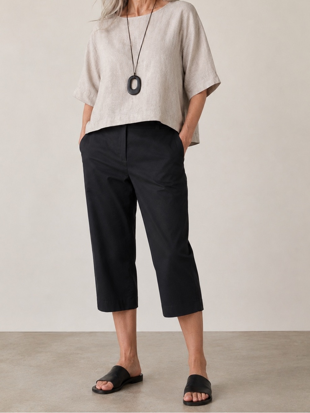 Eileen Fisher Black Cropped Straight-Leg Capris